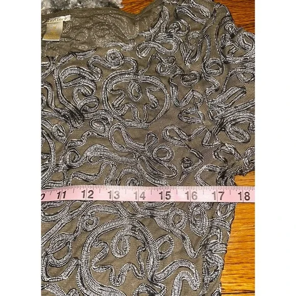 Sundance Pure Elegance Applique Shift Dress Gray Tan M Midi Boho Romantic - Picture 5 of 5